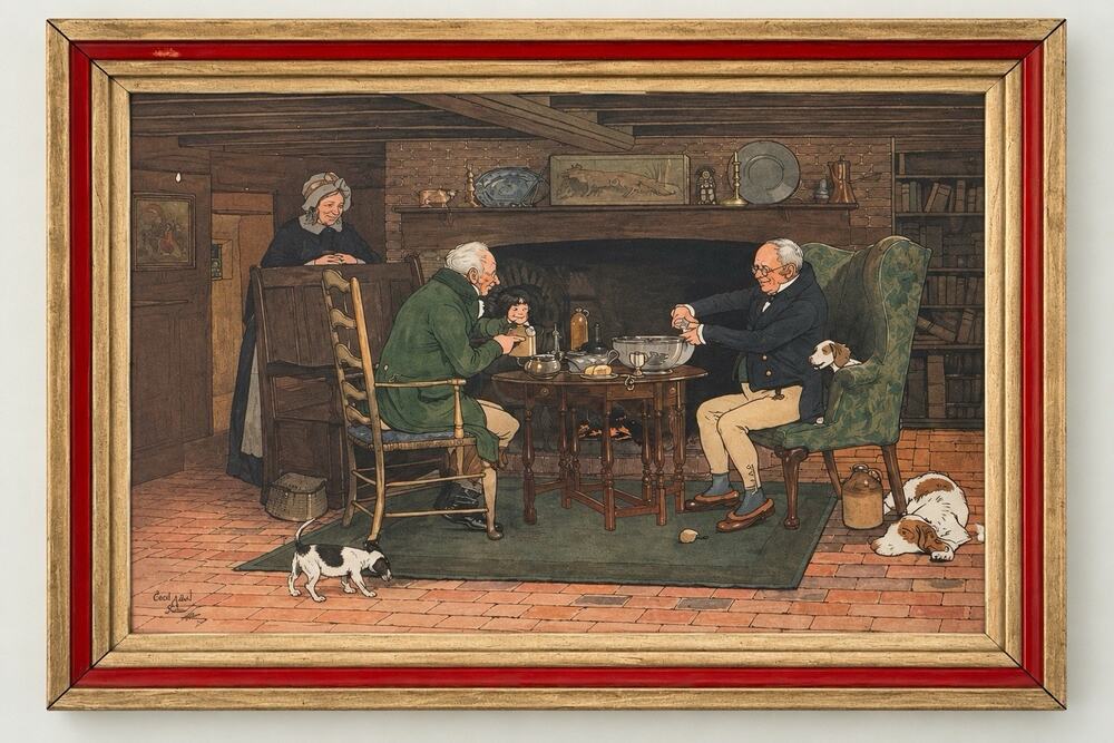 Cecil Aldin The Connoisseurs Glass of Port 1907 Antique Chromolithograph Framed